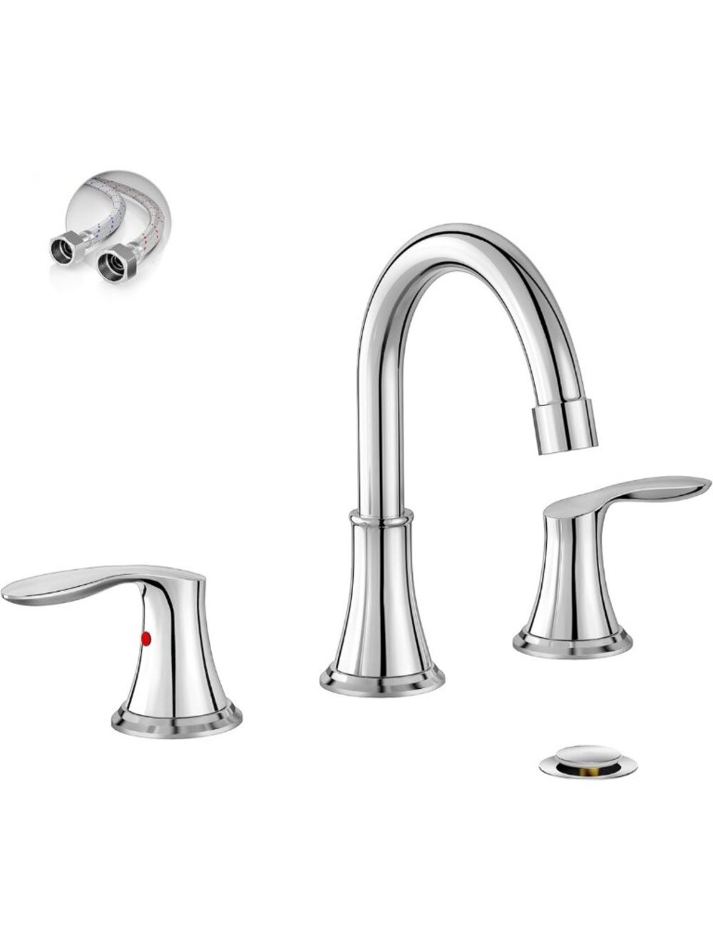 Modern 8-Inch Widespread Bathroom Faucet with 2 Handles & Pop-Up Drain, Chrome